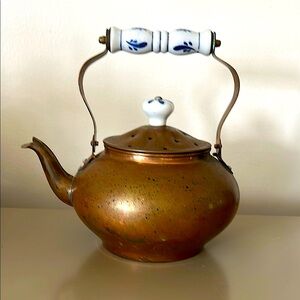 Vintage Copper Teapot with White Handle